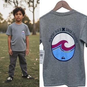 Quicksilver Gray Tee Shirt With Newport Beach Junior Lifeguard Boys S10 NWT